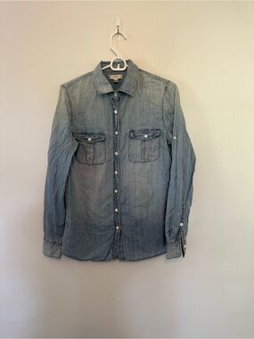 J. Crew Classic Medium Wash Cotton Chambray Western Denim Top Size 6 Tall
